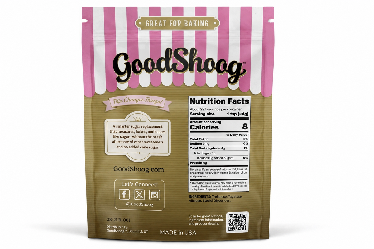 Revised GoodShoog™ back-of-pouch image with corrected nutrition panel